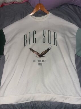 Big Sur Graphic Crewneck Sweater in Off-White with Green Sleeves